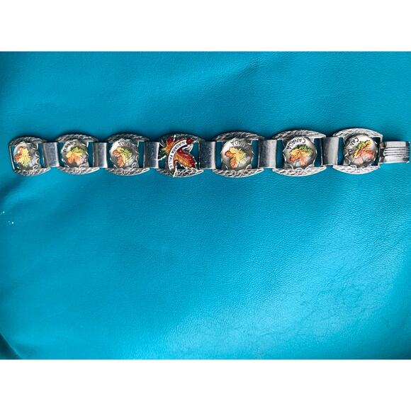 NIAGARA FALLS Canada Maple Leaf Reverse Painted INTAGLIO Glass Souvenir Bracelet - Picture 8 of 10